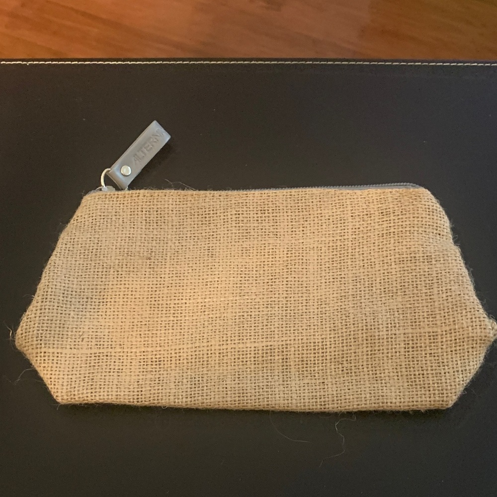 Tan Burlap Zipper Pouch - lighter grey